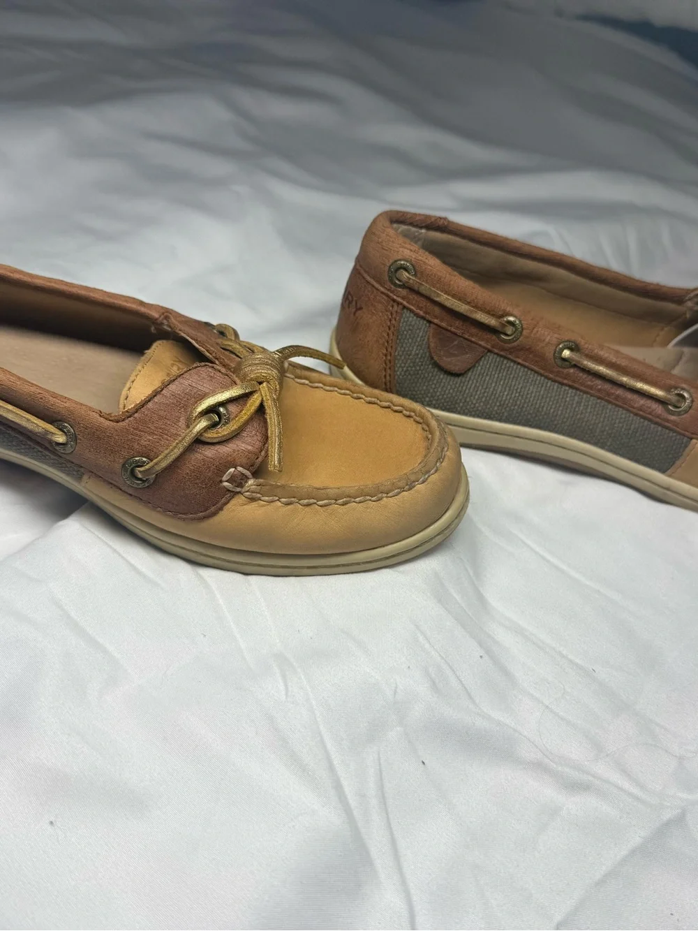 Sperry Two-Tone Tan and Brown Leather/Suede Boat Shoes Size 7